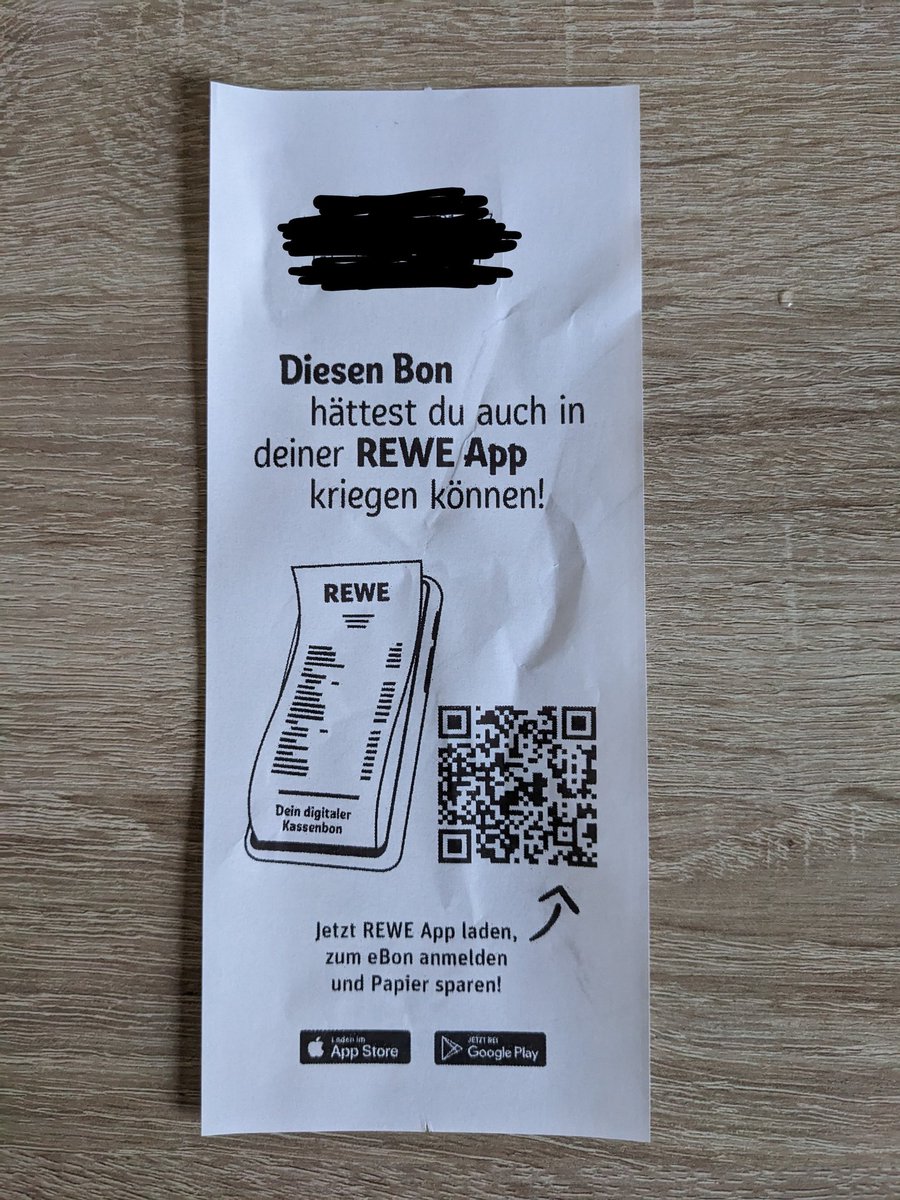 Wenn man den eBon bereits nutzt und dann an der Kasse diesen Bon gedruckt bekommt... 🤔
<a href="/rewe_group/">Rewe Group</a> , ich denke da lässt sich noch was verbessern 😉