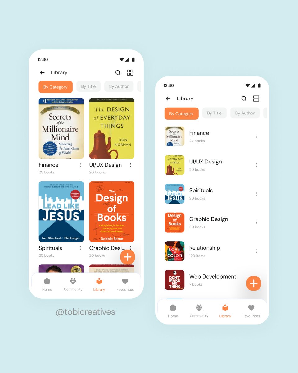 tobicreatives's tweet image. Hi Guys 🙂
It&apos;s Day 11 of my book app UI/UX: Library view (List &amp;amp; Grid) 📚

Designed flexible ways to browse your digital bookshelf. Which do you prefer for scanning your collection - List or Grid view?

@stephanieorkuma 
#UIDesign #BookApp #designs #UXDesign #dailyUI #UIUX #UXUI