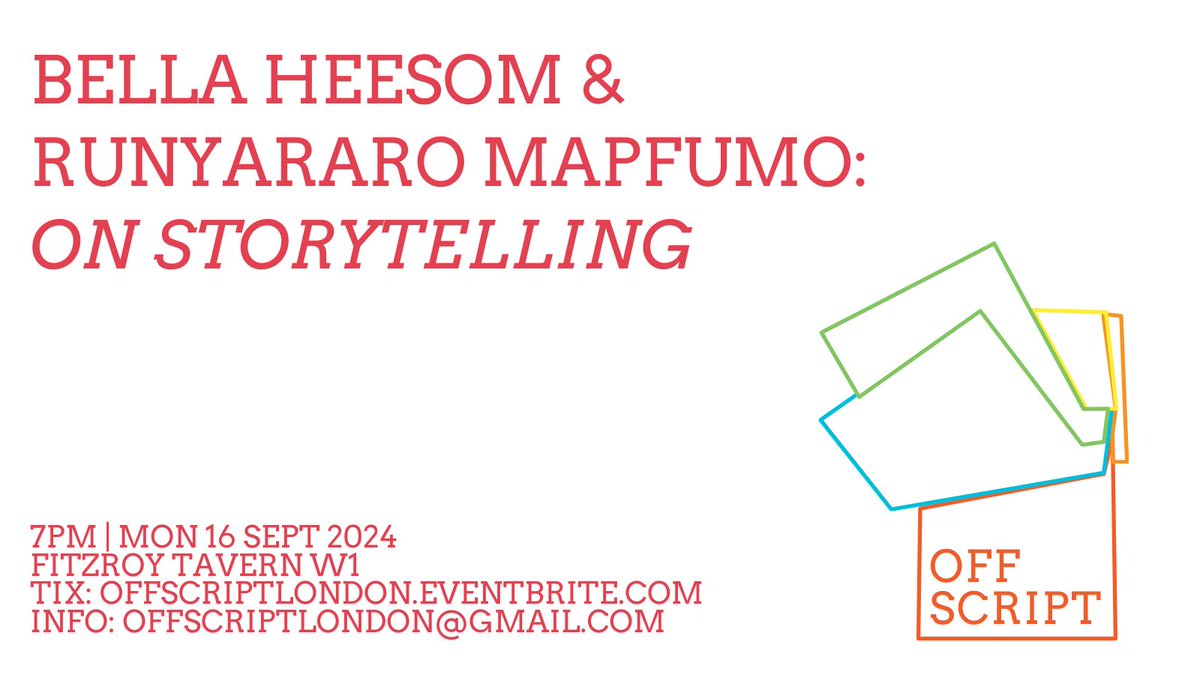 Off Script (@offscriptlondon) on Twitter photo We're back! Kicking off a new run of unmissable events with with wonderful <a href="/BellaHeesom/">Bella Heesom</a> and <a href="/Runyararo_M/">Runyararo Mapfumo</a> at the Fitzroy Tavern 16/09 TICKETS HERE: offscriptsept24.eventbrite.co.uk We're back! Kicking off a new run of unmissable events with with wonderful <a href="/BellaHeesom/">Bella Heesom</a> and <a href="/Runyararo_M/">Runyararo Mapfumo</a> at the Fitzroy Tavern 16/09 TICKETS HERE: offscriptsept24.eventbrite.co.uk