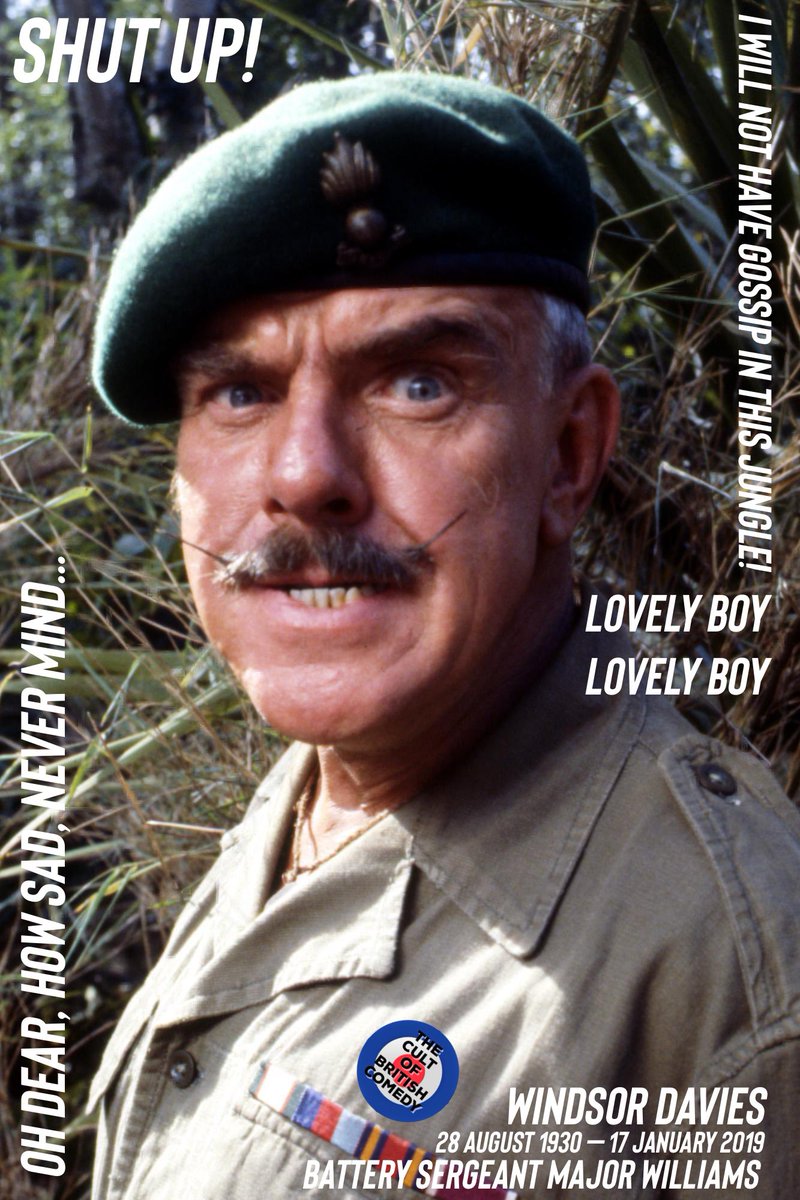 CultOfBritCom's tweet photo. SHUT UP! Shoulders Back! Lovely boy!

…and spare a thought for a bastion of British Comedy…

the late, great…

#WindsorDavies

…#BOTD 1930

#ItAintHalfHotMum #NeverTheTwain #CarryOnBehind #CarryOnEngland
#ConfessionsOfADrivingInstructor 
#Terrahawks and so much more https://t.co/TrwoEVm3pH