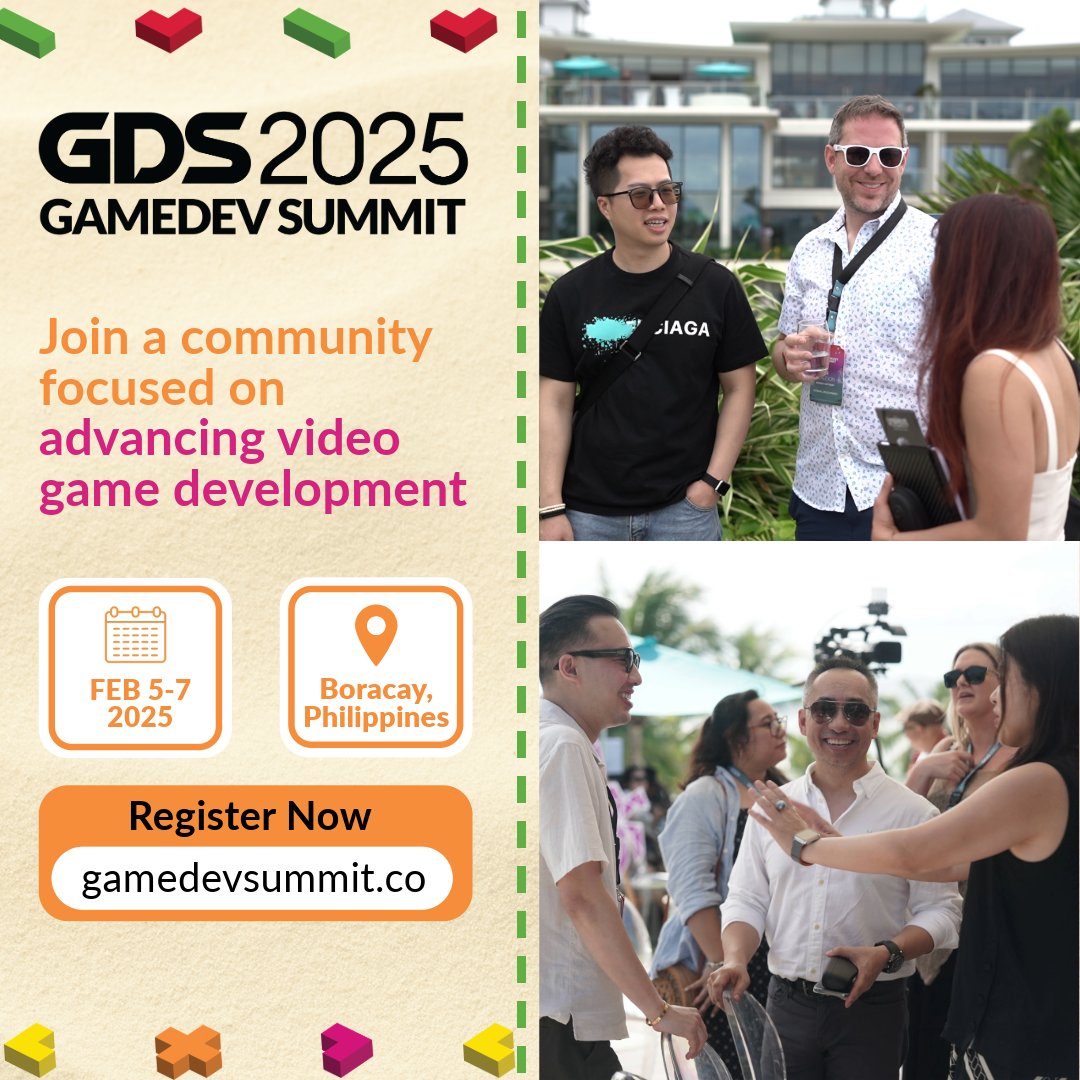 GDSummitAsia's tweet image. Join a community focused on advancing video game development at GDS2025! Connect with industry leaders and peers from Feb 5-7, 2025, in Boracay, Philippines. More details at gamedevsummit.co!
#GDS2025 #GameDevSummit