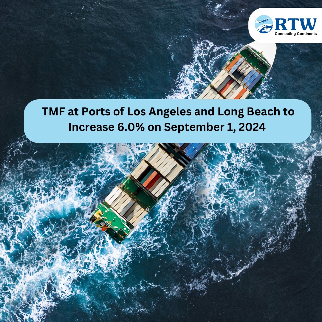 RtwLogistics's tweet photo. TMF at Ports of Los Angeles and Long Beach to Increase 6.0% on September 1, 2024
Click here to read more -
https://t.co/5X8uQYCZfO
#marketupdate #logistics #marketnews #longbeach #losangeles #pierpass
#rtwlogistics https://t.co/305uTwvJol