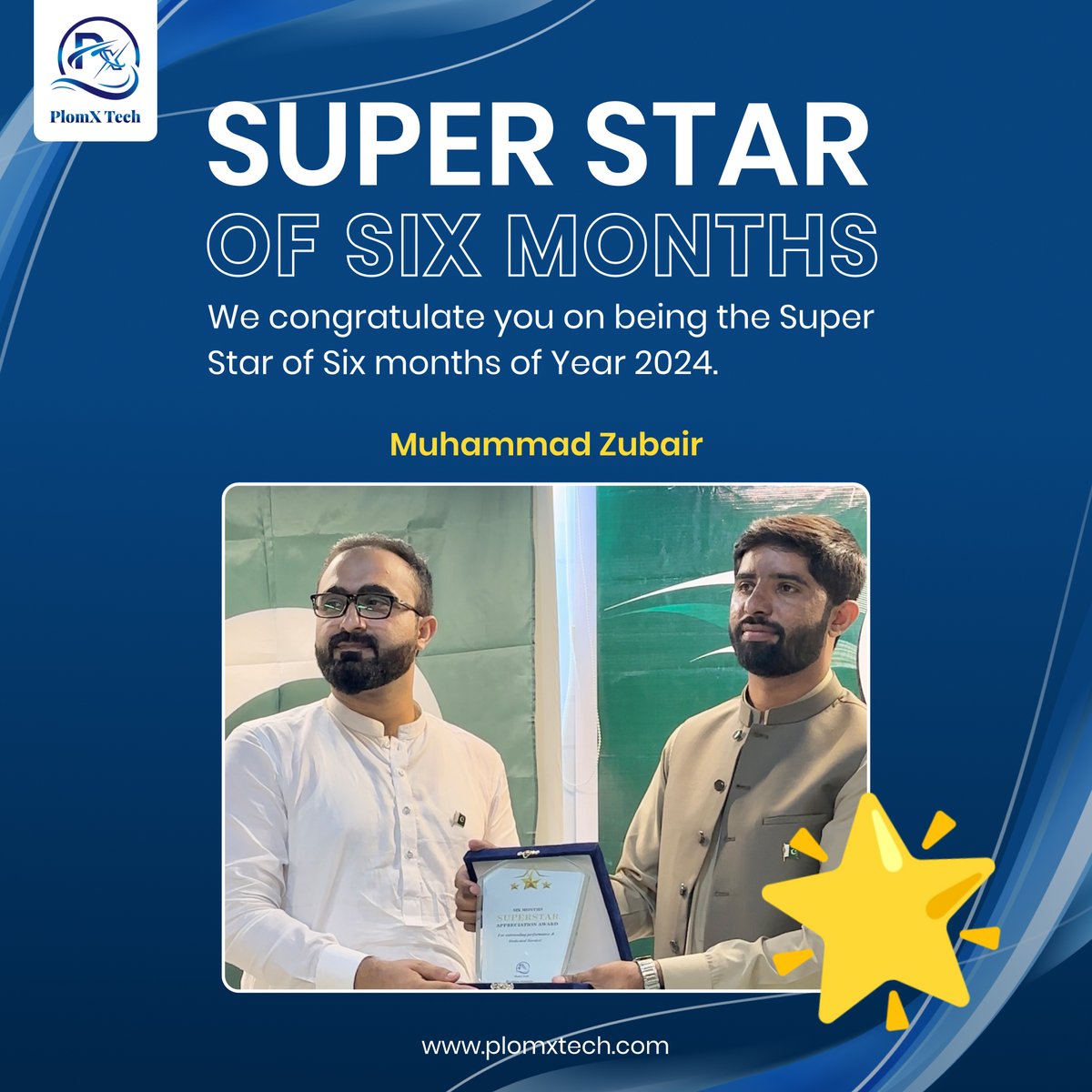 Muhammad Zubair, the superstar of the last six months at PlomX Tech, has been a driving force behind innovative projects.

His exceptional leadership and technical skills have significantly boosted team productivity and creativity, making him an invaluable asset to the company.