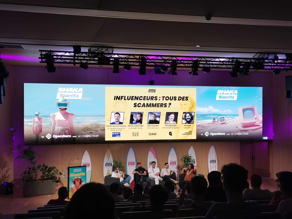 GM crypto fam!

Day 2 of @NFT_Biarritz was 🔥! 

An amazing event in the French Basque Country with incredible guests and discussions.

I especially enjoyed the conference “Influencers: All Scammers?” featuring the awesome <a href="/Dark_Emi_/">Emi</a>, <a href="/CryptoEdgeOff/">CryptoEdge</a>, Sinyakin Artem (of @oak_fr),