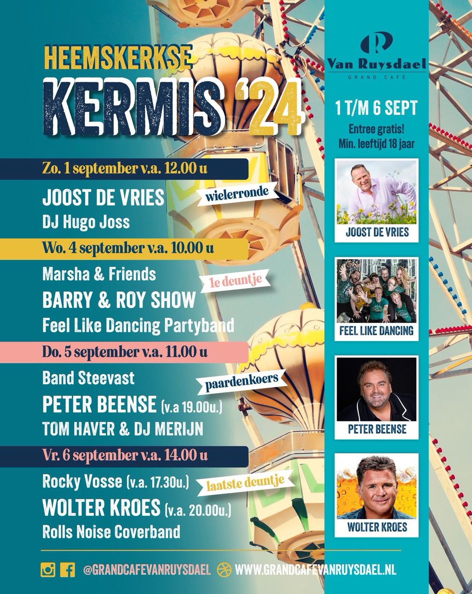 Komende zondag kermis WIELERRONDE HEEMSKERK | RUYSDAEL altijd heel gezellig vanaf 16.00 treden we weer op 🍀🎤👍