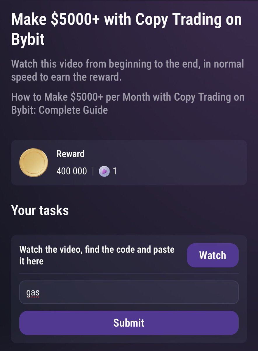 CryptoFreeeeee's tweet photo. Tapswap daily Codes  28/08 🗓️

1️⃣ - Maximize Your Crypto Strategy Part 2
✅ - No Code - Claim

2️⃣ - Make $5000+ with Copy Trading on Bybit
✅ - gas

Claim 1 200 000💰

Pls: Follow Like ❤️ and Repost 🔄 for more updates ✅ https://t.co/w0RTL6bx04