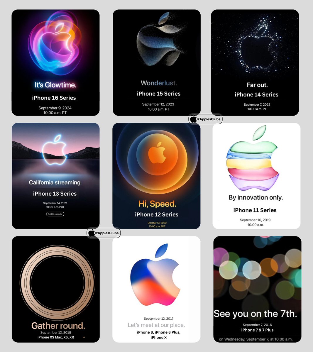 Apple Events Chronology:

Apple's iPhone Series Event Invites Over the Years 📱📅 ##AppleEvent #iPhone16