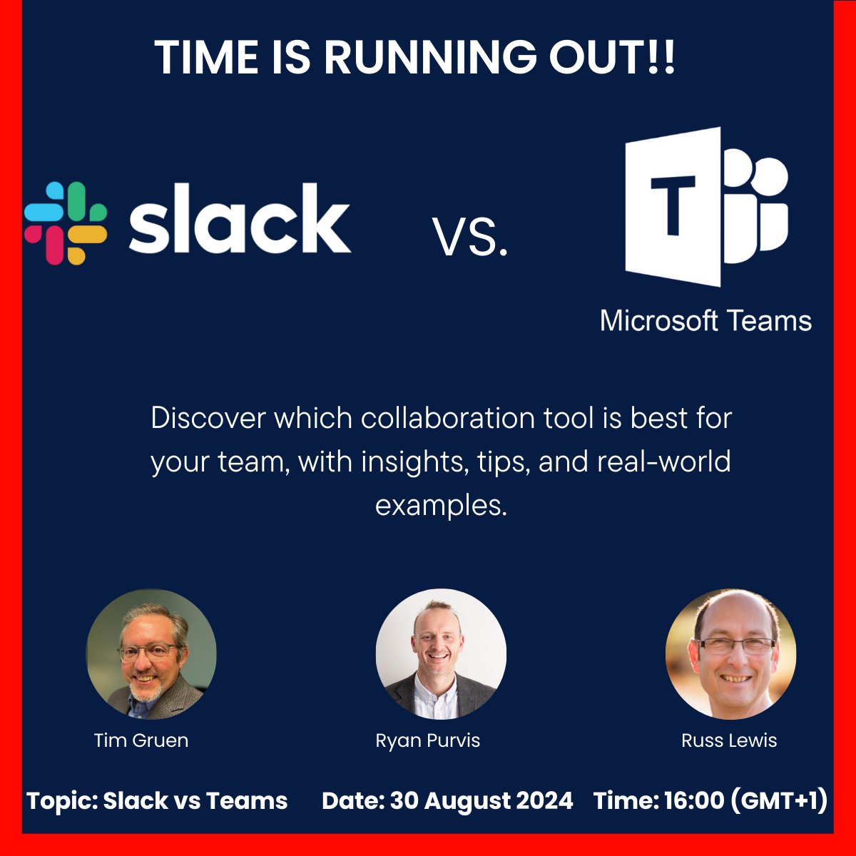 We are getting closer and closer to our webinar about Teams and Slack!! Have you registered yet? If not, what are you waiting for!  
Register: live.zoho.com/Fm8QLVLq7d 
Date: 30 August 2024  
Time: 16:00 (GMT+1)
#microsoftTeams #slack #webinar #CollaborationTools