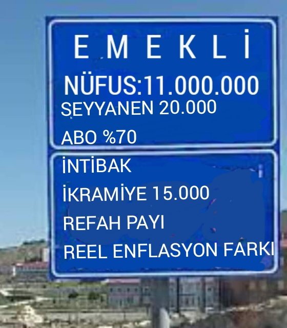 ➡️ EMEKLİLERİN TALEPLERİ‼️

➡️ SEYYANEN 20.000 TL
➡️ REEL ENFLASYON FARKI 
➡️ REFAH PAYI 
➡️ İNTİBAK 
➡️ ABO %70
➡️ BAYRAM İKRAMİYESİ 15000 TL
➡️ 5000 PRİM
➡️ KISMİ EMEKLİLİK 50-55 YAŞ 

#YaşatmadılarEmekliyi
#Kandırdılar5000Kısmiyi
<a href="/RTErdogan/">Recep Tayyip Erdoğan</a> <a href="/isikhanvedat/">Prof. Dr. Vedat Işıkhan</a>