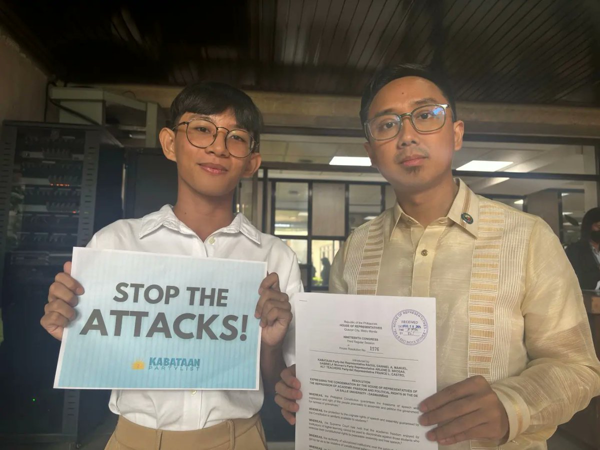 CCLasallians's tweet photo. Makabayan Bloc files House Resolution 1976 seeking the protection of academic freedom and political rights in De la Salle University - Dasmarinas.

#UpholdAcademicFreedom
#HandsOffPaoloTarra https://t.co/2ybH7VKWH8