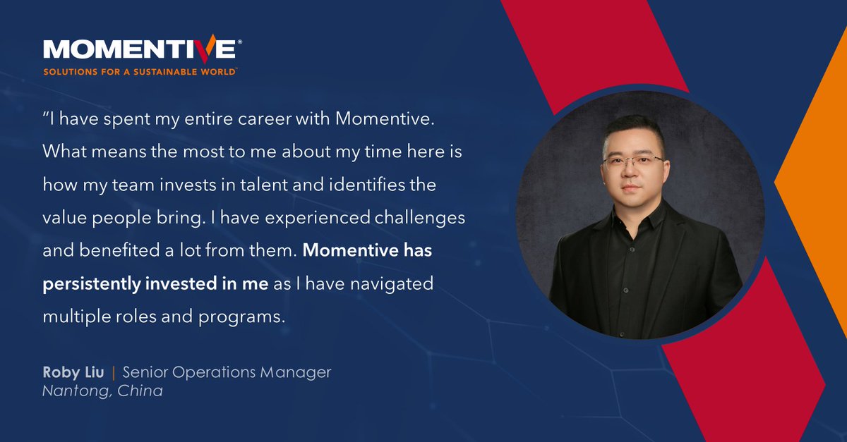 Momentive's tweet image. Today, we are pleased to spotlight Roby Liu, who is enabling Solutions for a Sustainable World™ in Nantong, China!

#PartoftheSolution #SolutionsforaSustainableWorld #EmployeeSpotlight #WeInvest