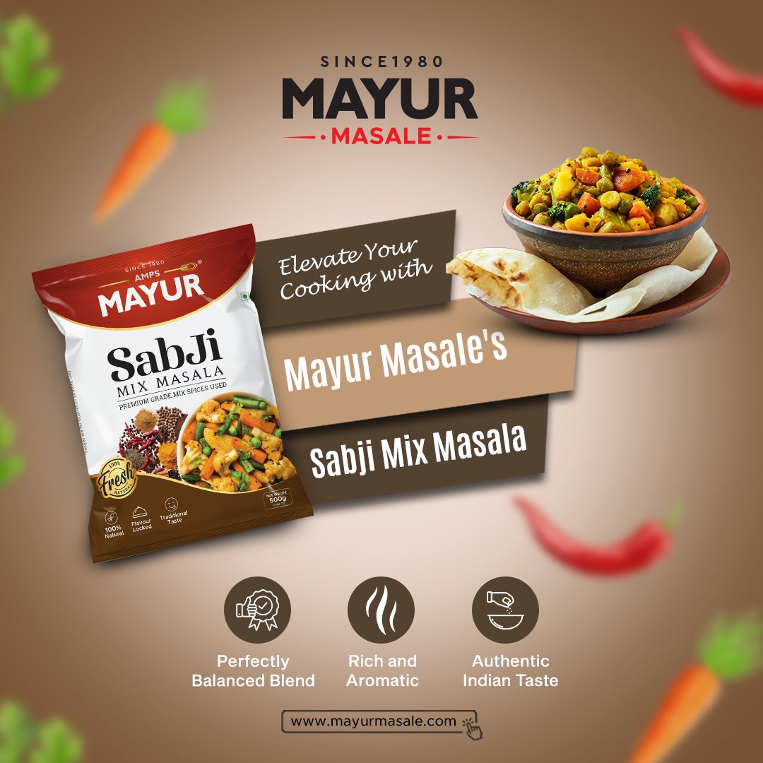 mayurmasale's tweet photo. **Elevate your Indian cooking with Mayur Masale's Sabji Mix Masala!** 🇮🇳
Our Sabji Mix Masala adds depth, richness, and a touch of aromatic magic to your curries and everyday meals. 🍛✨

#MayurMasale #IndianSpices #SabjiMixMasala https://t.co/7nIkkBn86l