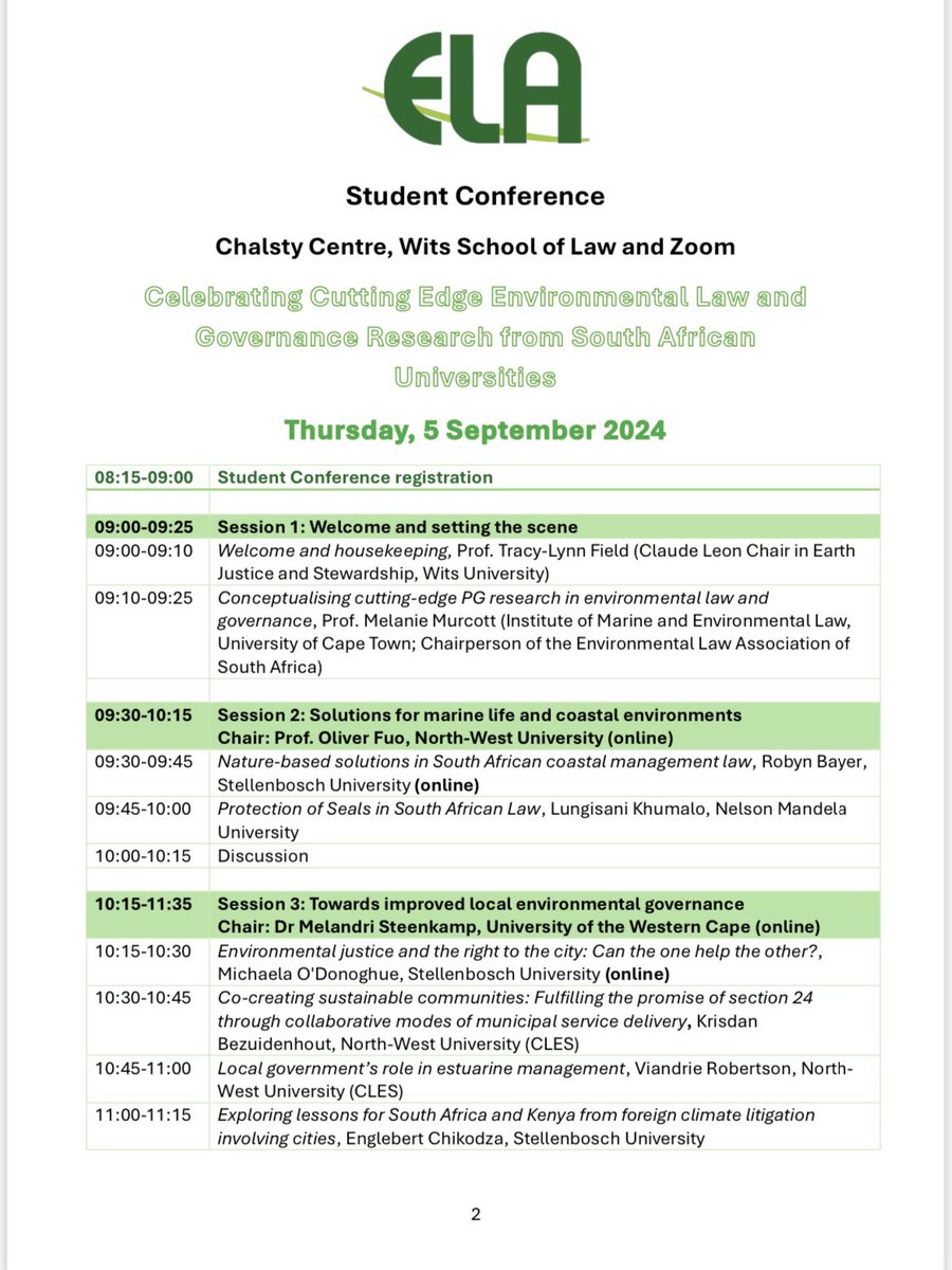 Zunaida Moosa-Wadiwala🌹 (@zunaidamw) on Twitter photo This year the ELA, hosted by <a href="/WitsSchoolofLaw/">Wits School Of Law</a> <a href="/earth_chair/">Earth Justice and Stewardship Chair</a> is hosting both a student conference on 5 September & its Annual Conference on the next 2 days.
I will be presenting on the 7th September and would love for you to join in-person. Register to attend ⬇️ This year the ELA, hosted by <a href="/WitsSchoolofLaw/">Wits School Of Law</a> <a href="/earth_chair/">Earth Justice and Stewardship Chair</a> is hosting both a student conference on 5 September & its Annual Conference on the next 2 days.
I will be presenting on the 7th September and would love for you to join in-person. Register to attend ⬇️