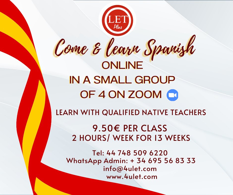 4ulet's tweet photo. ☀️Hello everyone, dear group members

🇪🇸 Back to school is just around the corner ! 

For over 4 years, we have had the pleasure of offering you online Spanish courses, in small groups, at exceptional prices.

Contact us directly for more information. 
LET + Passion for Teaching https://t.co/7LGXJP76Qi