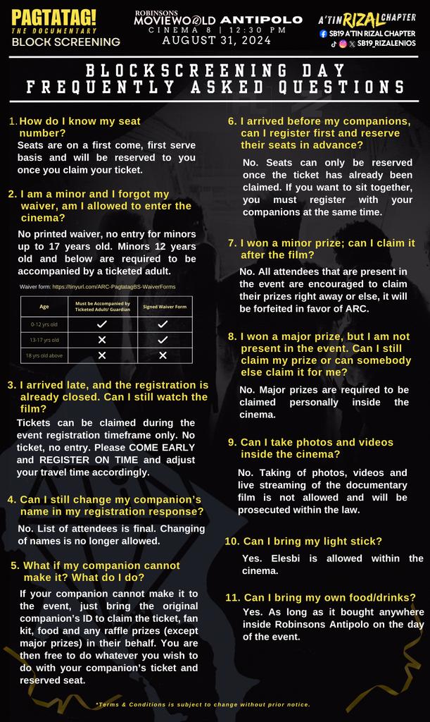 SB19_Rizalenios's tweet photo. ⚠️ 𝗔𝗧𝗧𝗘𝗡𝗧𝗜𝗢𝗡 ⚠️

All eyes here! Please read carefully the 𝗙𝗔𝗤'𝘀 𝗙𝗢𝗥 𝗧𝗛𝗘 𝗘𝗩𝗘𝗡𝗧 𝗗𝗔𝗬. See you, A’TIN!

@SB19Official #SB19
#PAGTATAG #SB19PAGTATAG #PAGTATAGTheDocumentary #AtinRizalChapter
#PAGTATAGTheDocumentaryAtinRizalChapter https://t.co/cvgizt7aDZ