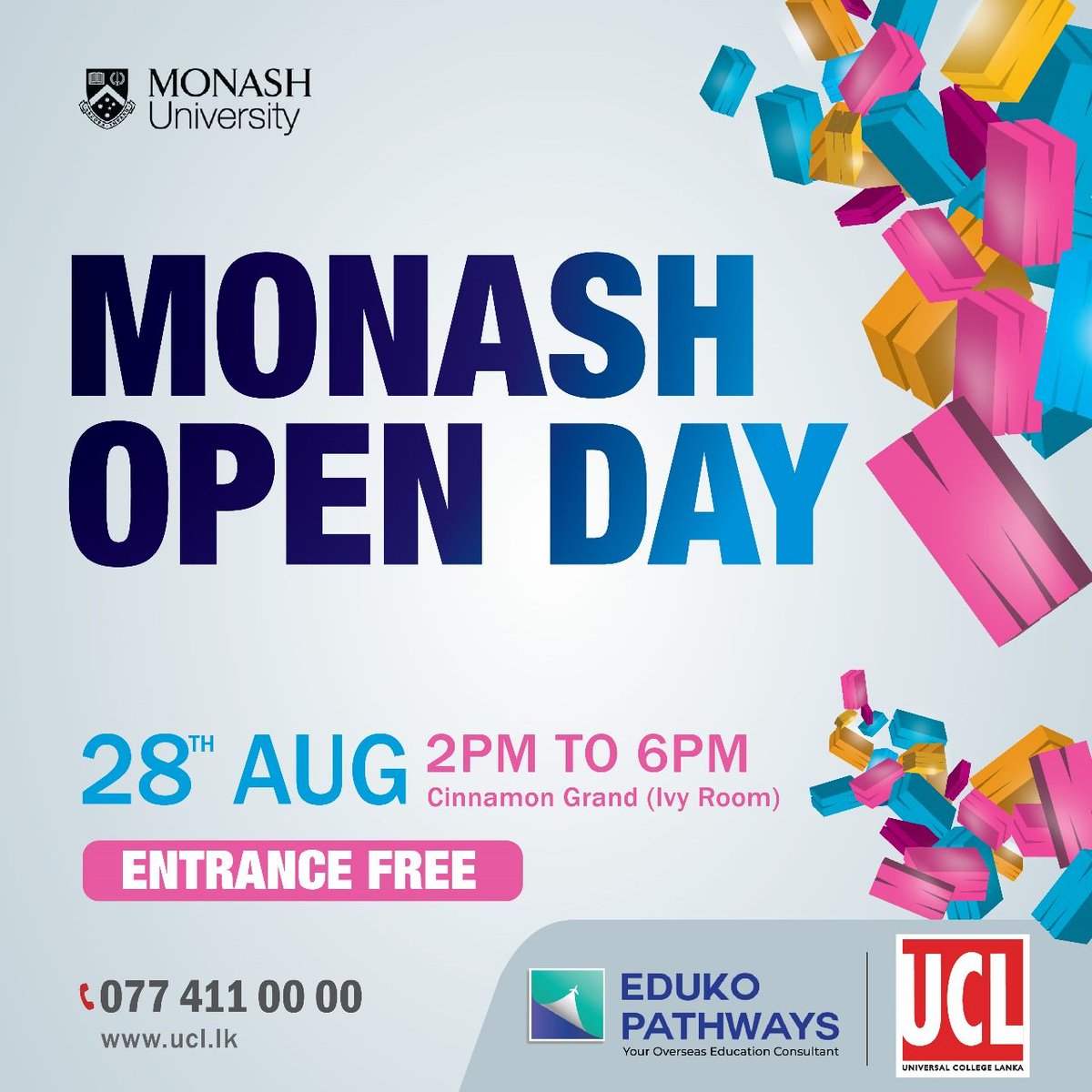Monash Information Technology (@monashinfotech) on Twitter photo We're in Sri Lanka! Come chat with us at 2PM about creating your dream career in #IT – a rapidly-advancing field full of exciting, lucrative and dynamic pathways!
📍Cinnamon Grand (Ivy Room)
Register at: i.mtr.cool/soowrrucuh
<a href="/EdukoPathways/">Eduko Pathways</a> We're in Sri Lanka! Come chat with us at 2PM about creating your dream career in #IT – a rapidly-advancing field full of exciting, lucrative and dynamic pathways!
📍Cinnamon Grand (Ivy Room)
Register at: i.mtr.cool/soowrrucuh
<a href="/EdukoPathways/">Eduko Pathways</a>