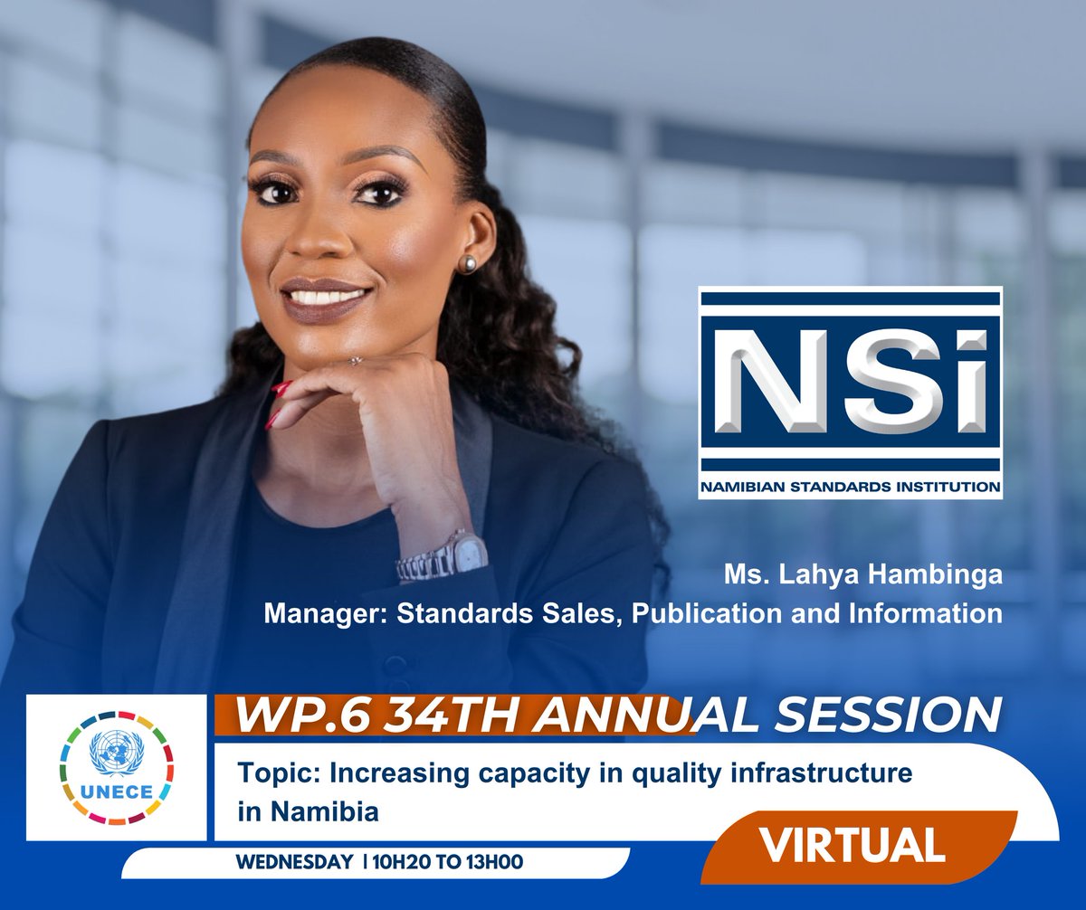 Ms. Lahya Hambinga will be representing NSI as a speaker at the WP.6 34th Annual Program by UNECE. 

🔗 Register here: [UNECE Registration Link](unece.org/trade/events/q…)

#UNECE #QualityInfrastructure #GreenAndDigitalDivide #NSI #WP6