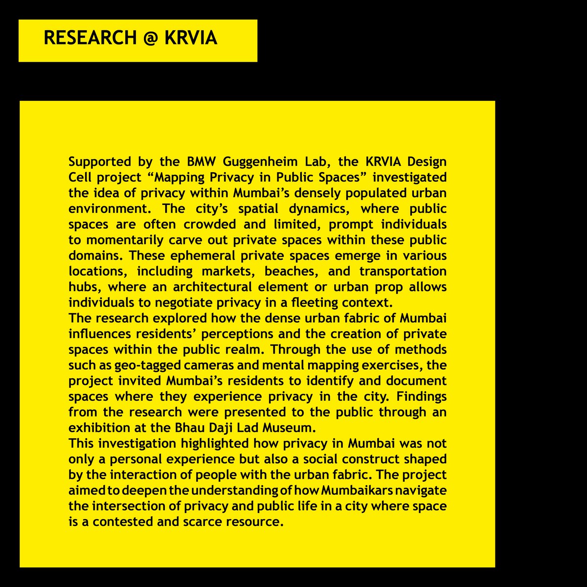 KrviaNews's tweet image. KRVIA Research and Development Cell
Mapping Privacy in Public Spaces 

#krvia #krviaresearch #krviamasters #postgraduatestudies #urbandesign #urbanconservation #researchtimeline #designcell #mumbaicity #urbanstudies #urbanism #contextinquiry