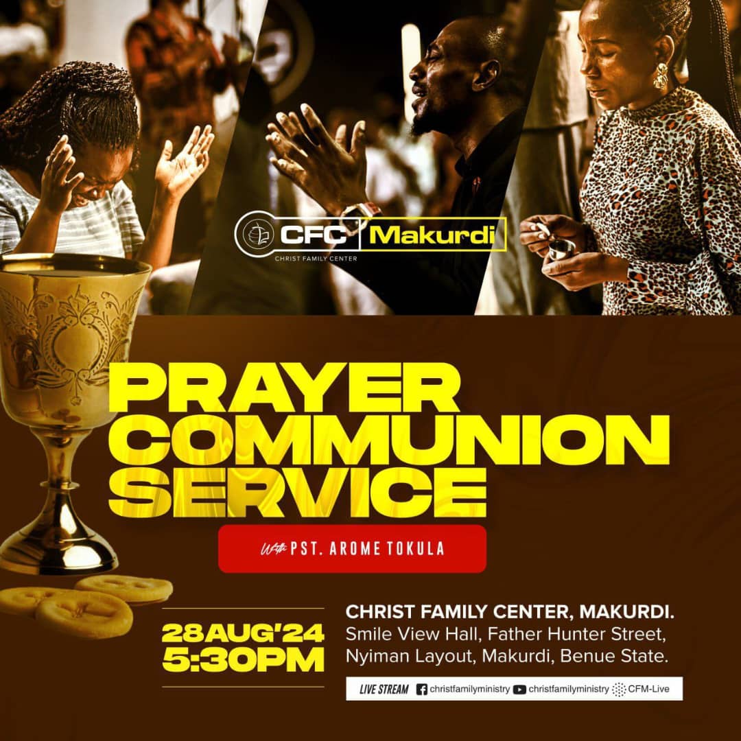 CFCMakurdi's tweet photo. Let us stand in faith with you, share your prayer requests with us at: https://t.co/KkSkHx7VqX
See flyer for more details.
#PastorAromeTokula
#PrayerCommunionService
#ChristFamilyMinistry
#LoveIsKing https://t.co/PCUXkTmLnq
