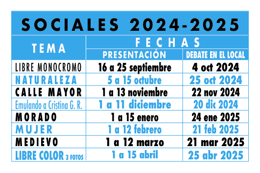 Publicado el calendario de temas y fechas para los Concursos Sociales 2024-25.
📷Actividad para socios y socias de la @afguoficial
🔗Más información en afgu.es/concursos-soci…
#fotografía #sociales #concurso #socios