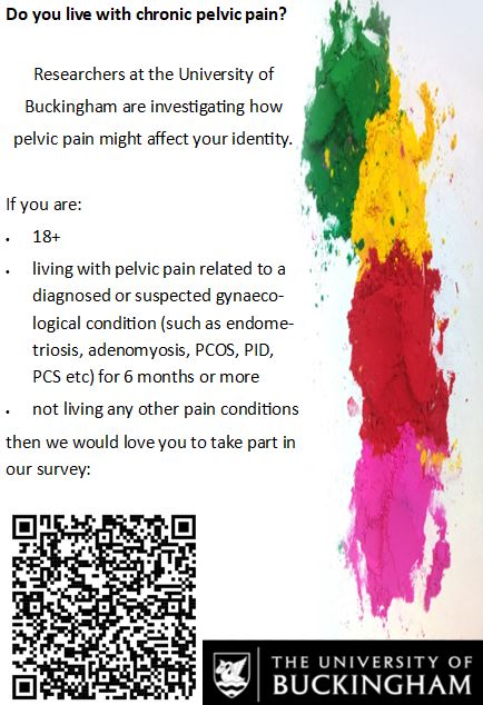 If you live with pelvic pain, please consider taking part in this research:  

run.pavlovia.org/pavlovia/surve…

#pelvicpain #pcos #painresearch #WomensHealth #MenstrualHealth #PeriodProblems #periods #WomensHealth #adenomyosis #Endometriosis #fibroids

Shares appreciated please!