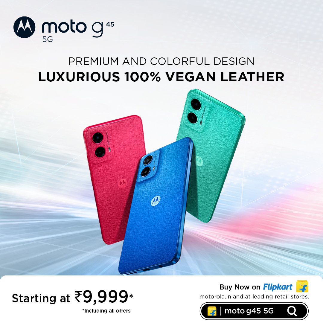 motorolaindia's tweet photo. 🔥 Feel the power of the Snapdragon® 6s Gen 3—
📸Capture every moment in stunning detail with a 50MP camera. Plus, Stand out with a premium design featuring vegan leather.
Buy Now on @Flipkart, https://t.co/azcEfy2uaW, and at leading retail stores. Starting at ₹9,999*/ #FastNWow https://t.co/nqVcUd7Wbn