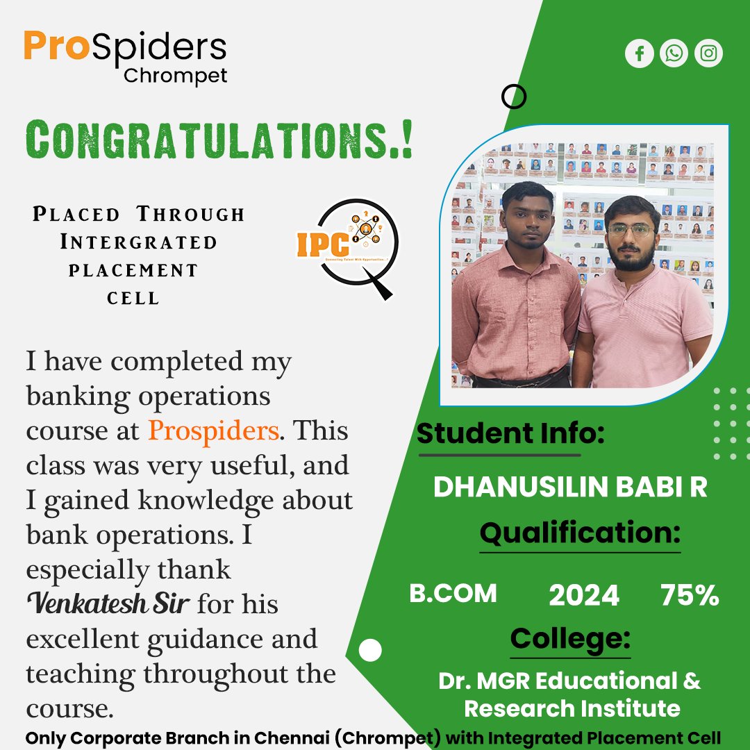 qspiderschromp1's tweet photo. 🎉 Exciting News! 🎉

🎉Congratulations DHANUSILIN BABI R👏

 🏆
✨

#Prospiders #BankingCourse #CareerSuccess #StudentAchievement #ProudMoment #DreamJob #prospiderschrompet #Chennai #prospiderschennai https://t.co/TFxjhv7ee1