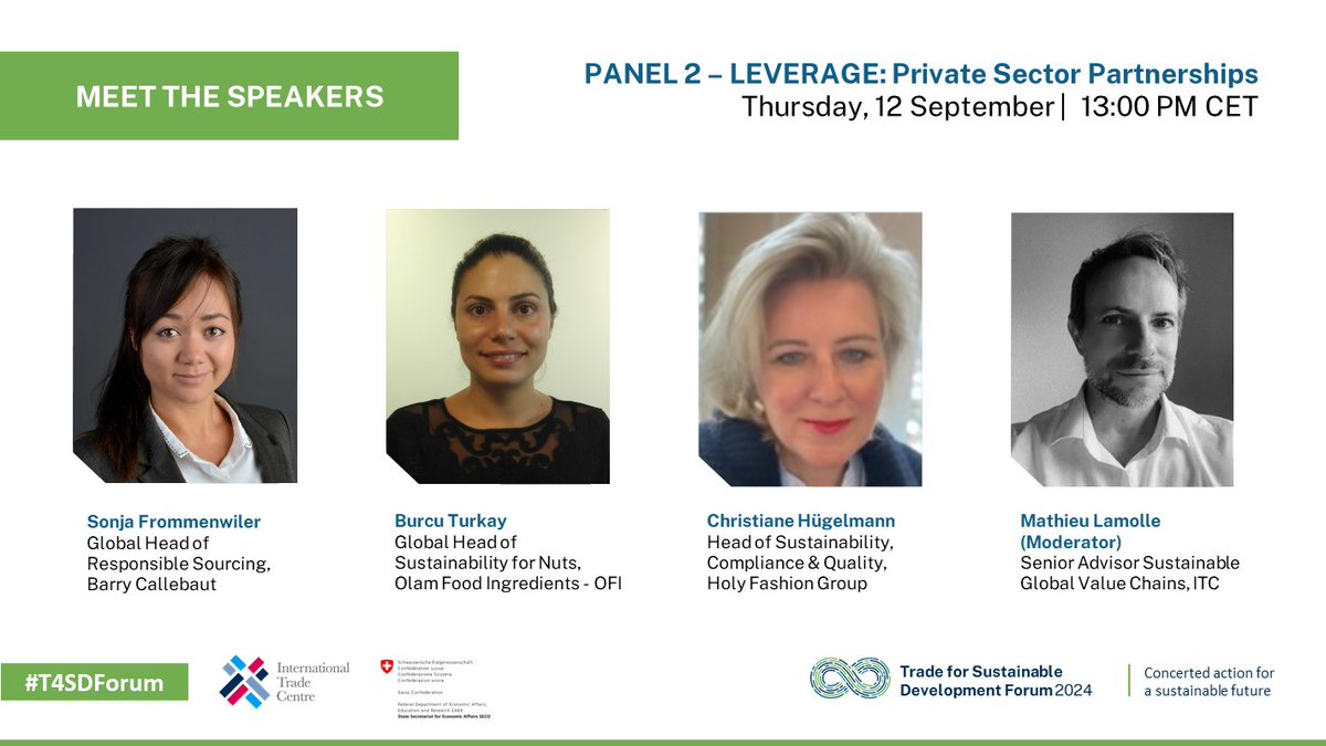 ITCnews's tweet photo. Hear from the industry experts in #sustainable textiles, nuts, and cocoa sector on how to leverage private sector partnerships to achieve #SDGs. Join the Panel 2 discussion at the #T4SD Forum.

Register now! 🔗https://t.co/oF5NAit55a https://t.co/jY4zAuoulQ