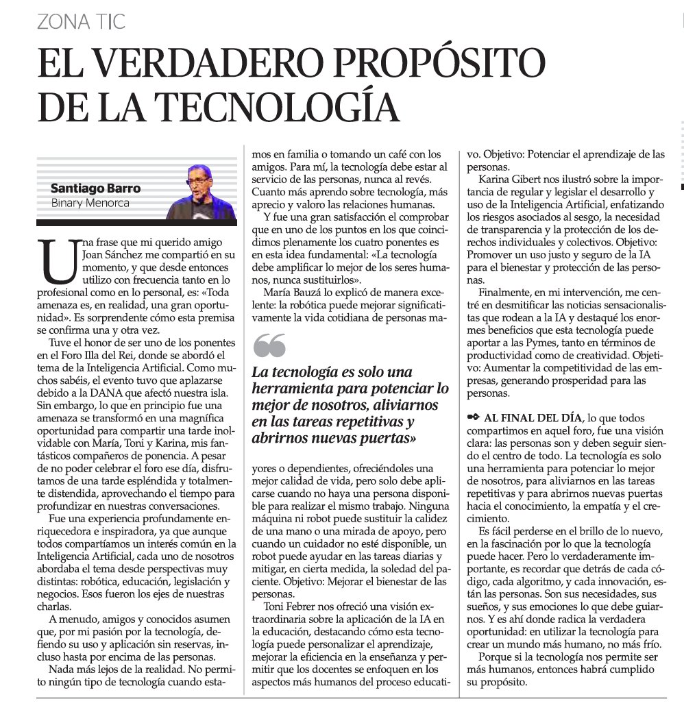 XavierMarcet's tweet photo. Cuando más aprendo de tecnología, más aprecio y valoro las relaciones humanas.

Desde su rincón de Menorca, @TiagoBarro publica unas magníficas reflexiones en @esdiarimenorca, gràcies per tanta inspiració Tiago. https://t.co/jFVGv3jlzl
