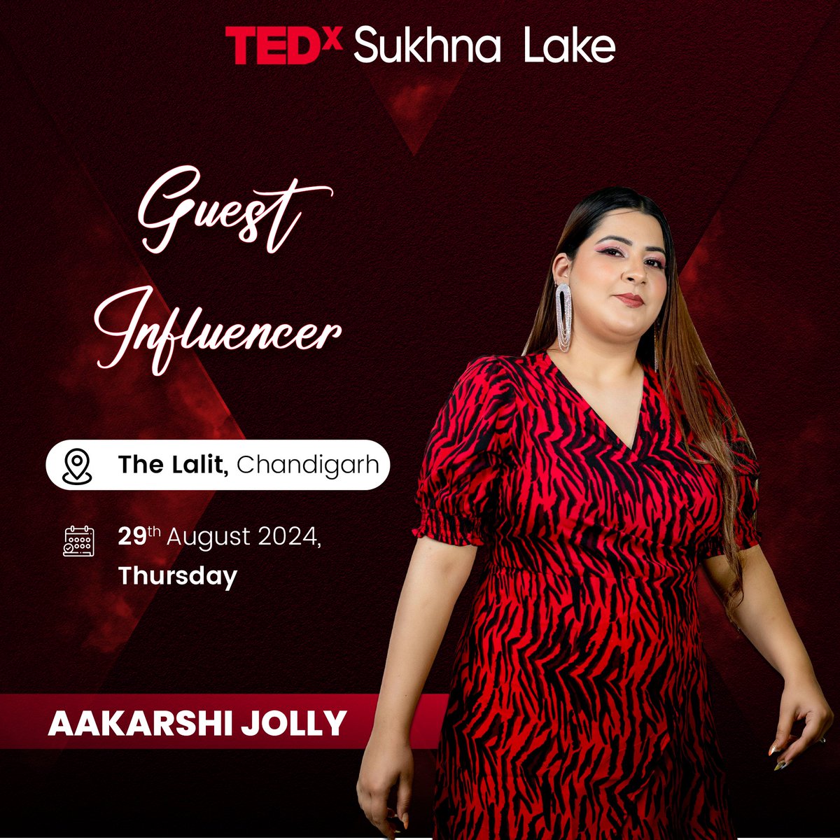 tedxsukhna's tweet photo. We are delighted to announce Aakarshi Jolly as Guest Influencer at TEDxSukhna Lake! 

Join us on August 29, 2024, at The Lalit, Chandigarh at 9:30 AM to be a part of this prestigious event. 

#TEDxSukhnaLake #tedxevent #chandigarh #guestinfluencer https://t.co/12hQETEOmI