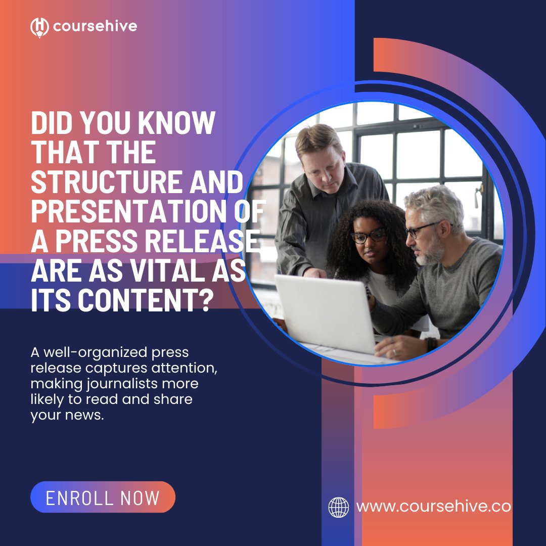 CourseHive01's tweet image. At CourseHive, we emphasize the importance of a well-crafted press release. It&apos;s not just about the news, but how you present it. 📰 #PressReleaseMastery #CourseHiveTips #Coursehive

coursehive.co/09pr-power-pla…