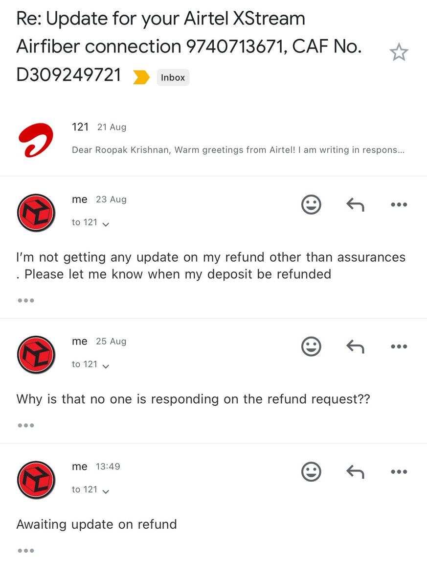 roopakk's tweet photo. @airtelindia awaiting response on my refund https://t.co/7QJ4FzlC79