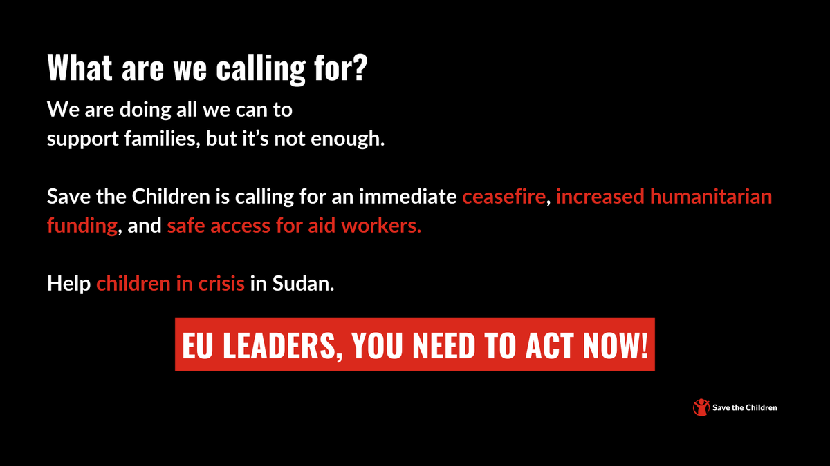 SaveChildrenEU's tweet photo. 🚨 Children in #Sudan are facing unimaginable horrors: conflict, hunger, displacement, and child labor. Famine has been declared by the UN, and yet, this crisis is underreported. 
EU leaders, it’s time to act. Support life-saving efforts and protect Sudan’s children.  #EUActNow https://t.co/1Kl02G0jh4