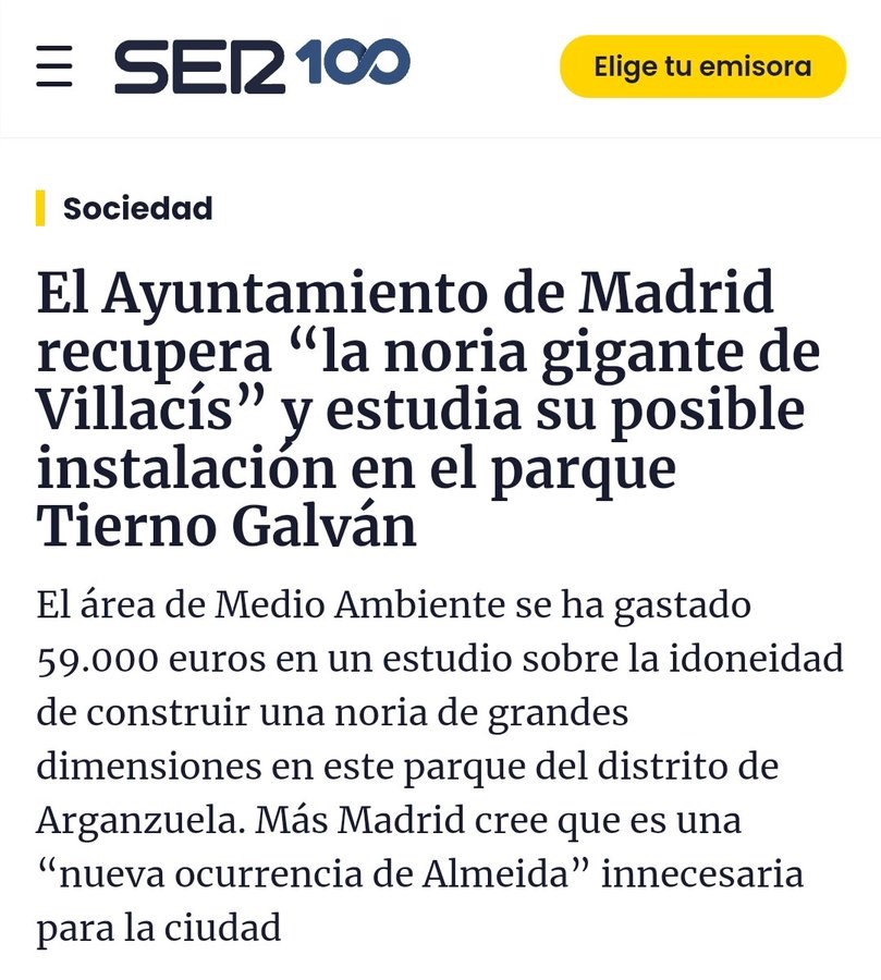 Vivo justo ahí. No conozco a nadie, absolutamente nadie que quiera una noria en el único parque que tenemos para nuestros hijos. Sí conozco a varios cientos de personas que querrían ir en bici con sus familias al centro y no pueden porque no hay carriles bici seguros.