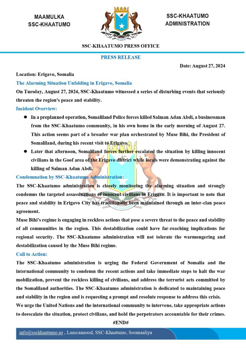 The Alarming Situation unfolding in Erigavo, Somalia.