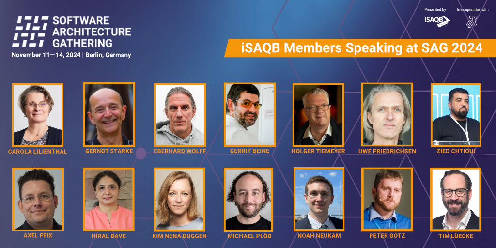 We are very happy and proud that so many <a href="/isaqb/">iSAQB</a> members will be speaking at #SAGconf in November! We're looking forward to your sessions, workshops and keynotes! 🤩 

<a href="/Cairolali/">@carolali@social.wps.de</a>, <a href="/gernotstarke/">Dr. Gernot Starke 🇺🇦</a>, <a href="/ewolff/">Eberhard Wolff</a>, <a href="/GerritBeine/">Gerrit Beine https://mastodon.social/@gerritbeine</a>, <a href="/ufried/">Uwe Friedrichsen</a>, <a href="/hiralvyasdave/">Hiral</a>, <a href="/KimDuggen/">Kim Nena Duggen</a>, @bitboss, <a href="/petersgoetz/">Peter Götz</a>