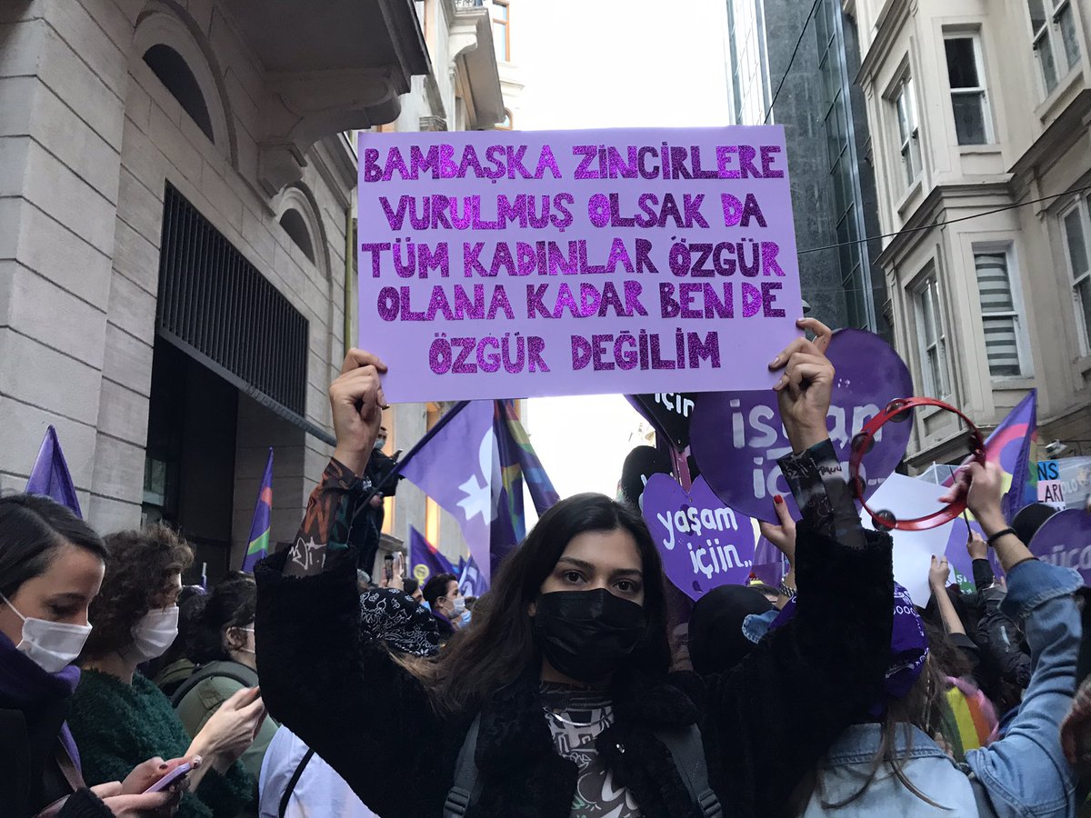 trulyyourstan's tweet photo. turkish women on international women's day: "even though we are put in different chains, i'm not free either until all women are free" https://t.co/bw2JwHmEct