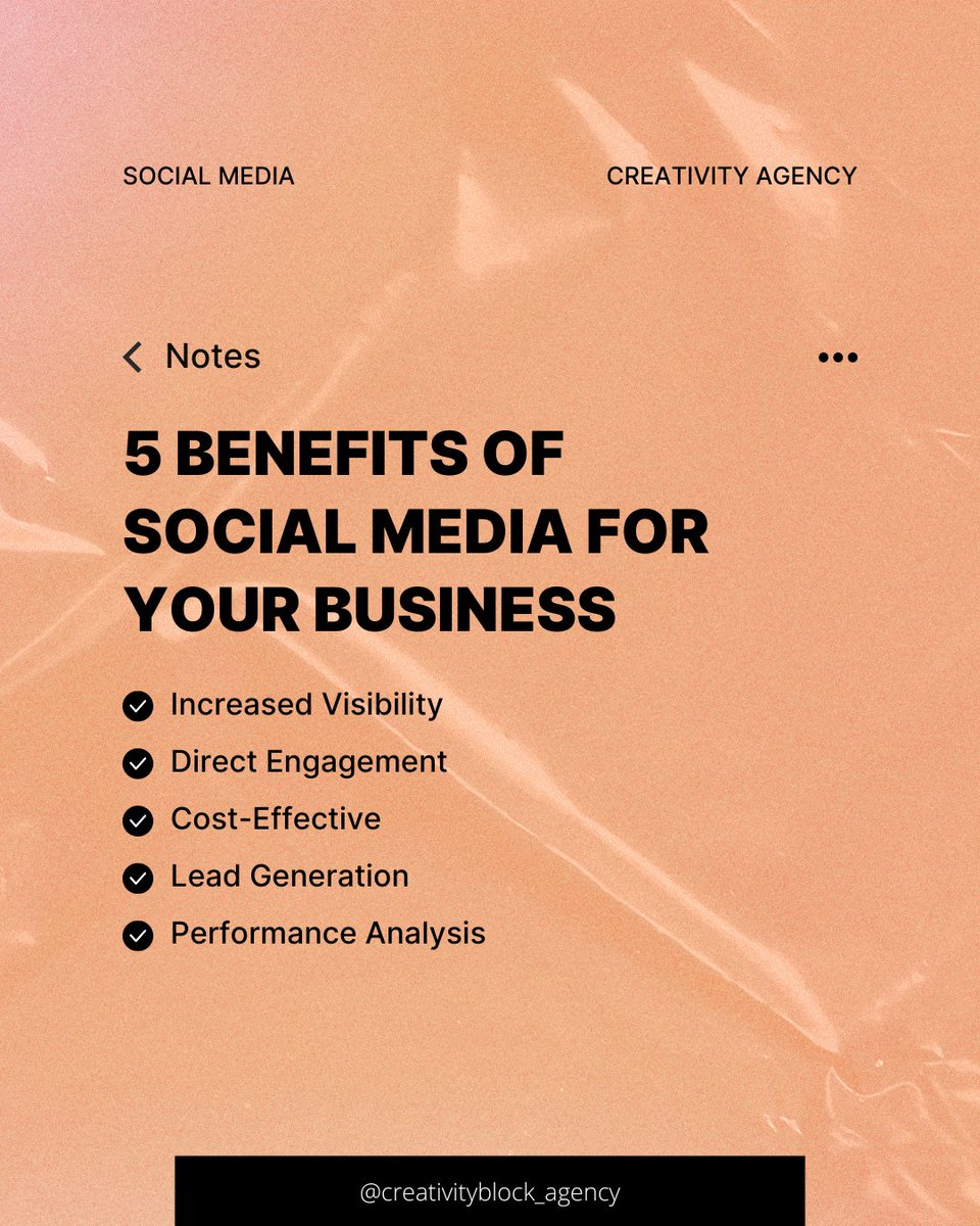 creativityblk's tweet photo. Want to know how social media can transform your business? Here are 5 benefits:

1️⃣ Increased Visibility
2️⃣ Direct Engagement
3️⃣ Cost-Effective
4️⃣ Lead Generation
5️⃣ Performance Analysis

🚀 Ready to take your business to the next level? Start today! #DigitalMarketing https://t.co/5ZQWnA1dUJ
