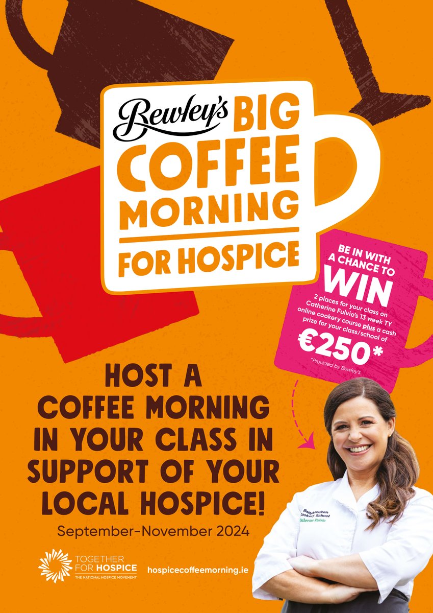 TogetherHospice's tweet photo. Competition time! @Cfulvio is calling TY students to get brewing in support of your #LocalHospice Schools have the chance to win two places on Catherine’s online cookery course by registering a coffee morning at https://t.co/QLxLR4ynqq simply return proceeds by November 29th! https://t.co/dodjK2IkZj