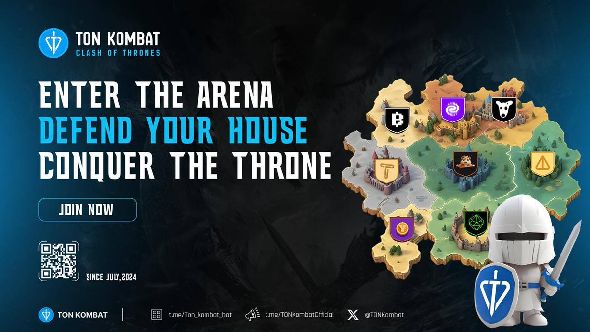 🔥 𝗡𝗲𝘄 𝗔𝗶𝗿𝗱𝗿𝗼𝗽: TON Kombat 🔥  
⚔️ 𝗧𝗢𝗡 𝗞𝗼𝗺𝗯𝗮𝘁: Clash of Thrones ⚔️ – a fierce arena game on the TON network where 8 Houses fight for dominance! 🏰

🏆 𝗧𝗼𝘁𝗮𝗹 𝗥𝗲𝘄𝗮𝗿𝗱:  
- 𝗜𝗻𝘃𝗶𝘁𝗲 𝗙𝗿𝗶𝗲𝗻𝗱𝘀: Earn 0.001 - 0.002 TON for each invite!  
- 𝗡𝗲𝘄
