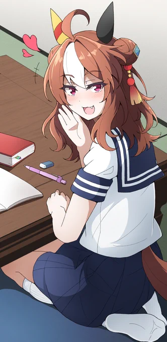 「ねぇねぇ、勉強飽きちゃったし、この後お姉ちゃんとプール行かない?」#コパノリッキー 
