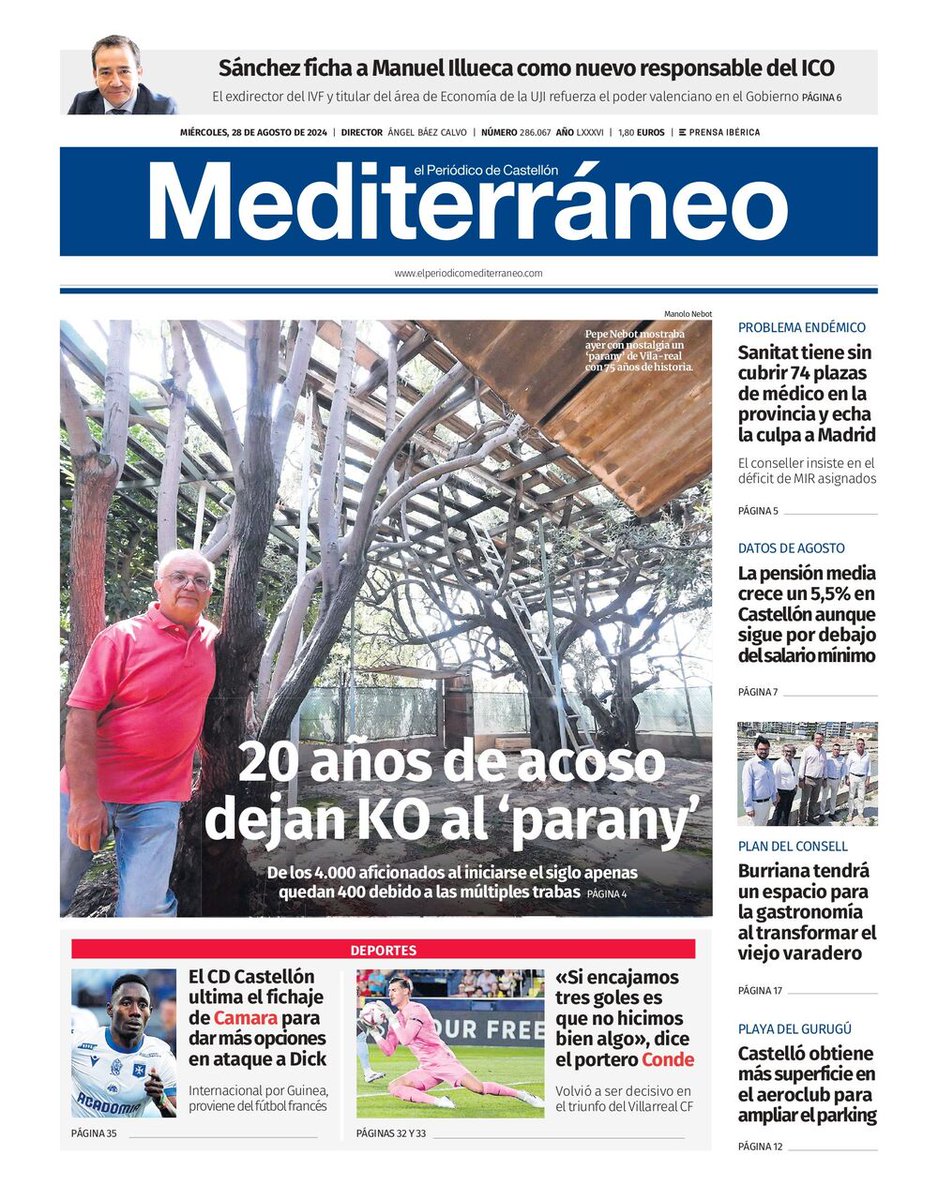 ximogorriz's tweet photo. Hoy miércoles 28 de agosto en las #portadasdeCastellón, #parany #acoso #Mestrets #desguace #chabolas @AjuntCastello @CDCastellon @DiegoCondeA13 @MIllueca @GVAsanitat #pensiones @ajuntburriana @aeroclubcs @dipcas #FerrandisSalvador @ajvila #pesca y más https://t.co/OzpyTX68yh