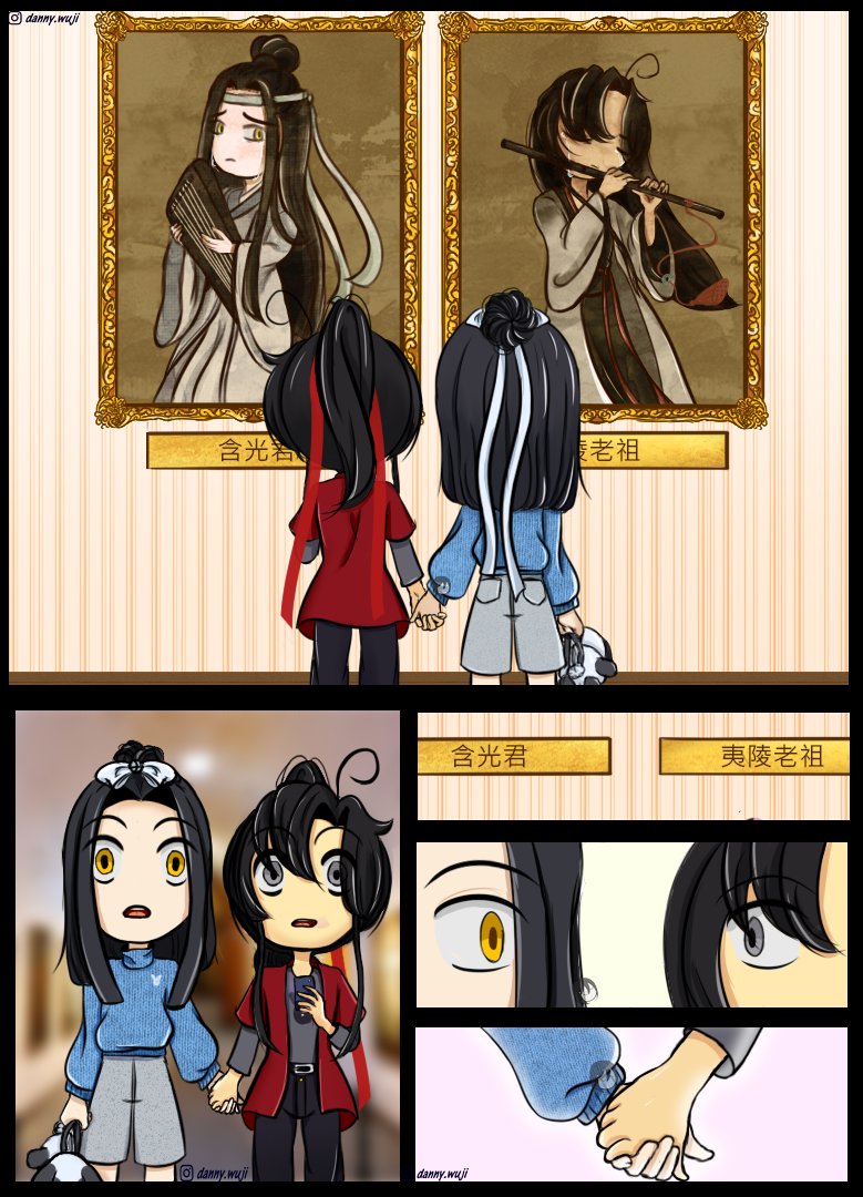 danny_wuji's tweet photo. MDZS Recarnation AU

"And these are the famous portraits of the most important cultivators in our history, The Grand HanGuang-Jun and The Patriarch Yiling. It was an anonymous artist who created them. ” https://t.co/hKJRRznMxD