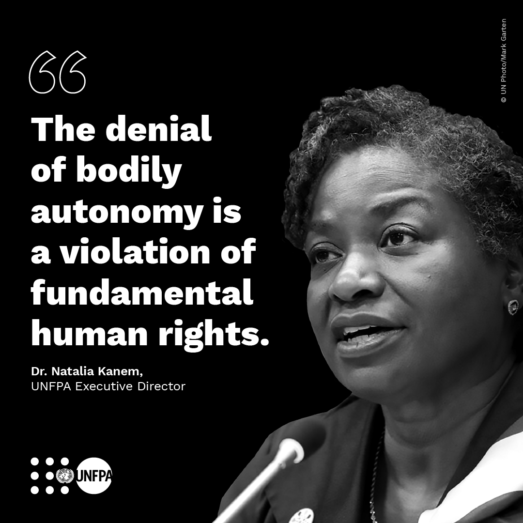 “A woman who has control over her body is more likely to be empowered in other spheres of her life,” says UNFPA Executive Director Dr. Natalia Kanem.

Join those saying #MyBodyIsMyOwn and learn more from <a href="/UNFPA/">UNFPA</a>: unf.pa/bod 

#WednesdayWisdom
