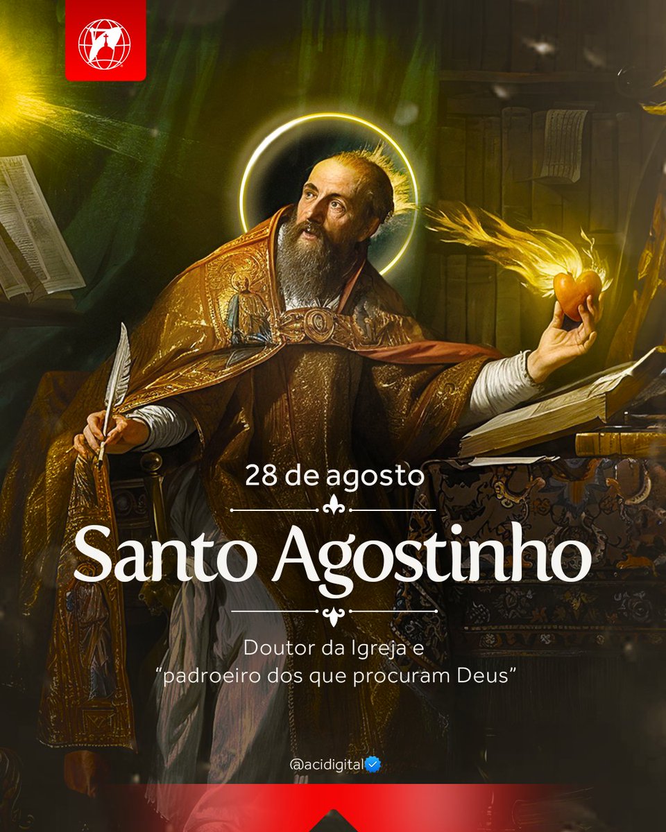 acidigital's tweet photo. A Igreja celebra hoje (28) santo Agostinho, doutor da Igreja e “padroeiro dos que procuram Deus”, o qual em suas “Confissões” disse a Deus sua famosa frase: “Tarde te amei, ó Beleza sempre antiga, sempre nova. Tarde te amei”.

📌  Saiba mais: https://t.co/T5XAfWvKdR https://t.co/ZlEVZ2fVlA