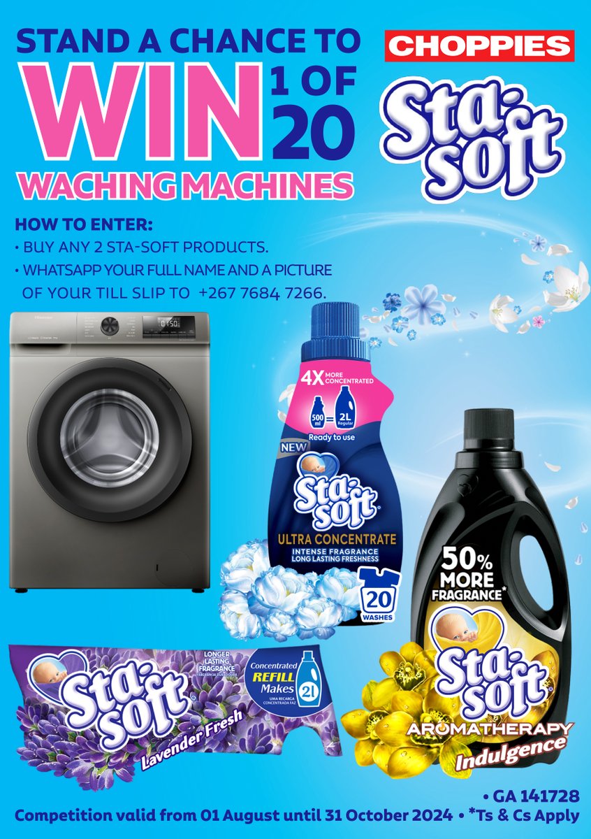 Win Big with Sta-Soft! 
Stand a chance to be 1 of 20 lucky winners to take home a brand-new washing machine! Simply buy any 2 Sta-Soft products and enter our competition. Fresh laundry and a brand-new washer could be yours! 📷📷
Ts N Cs Apply.
Valid til 31st Oct 2024.
#stasoft