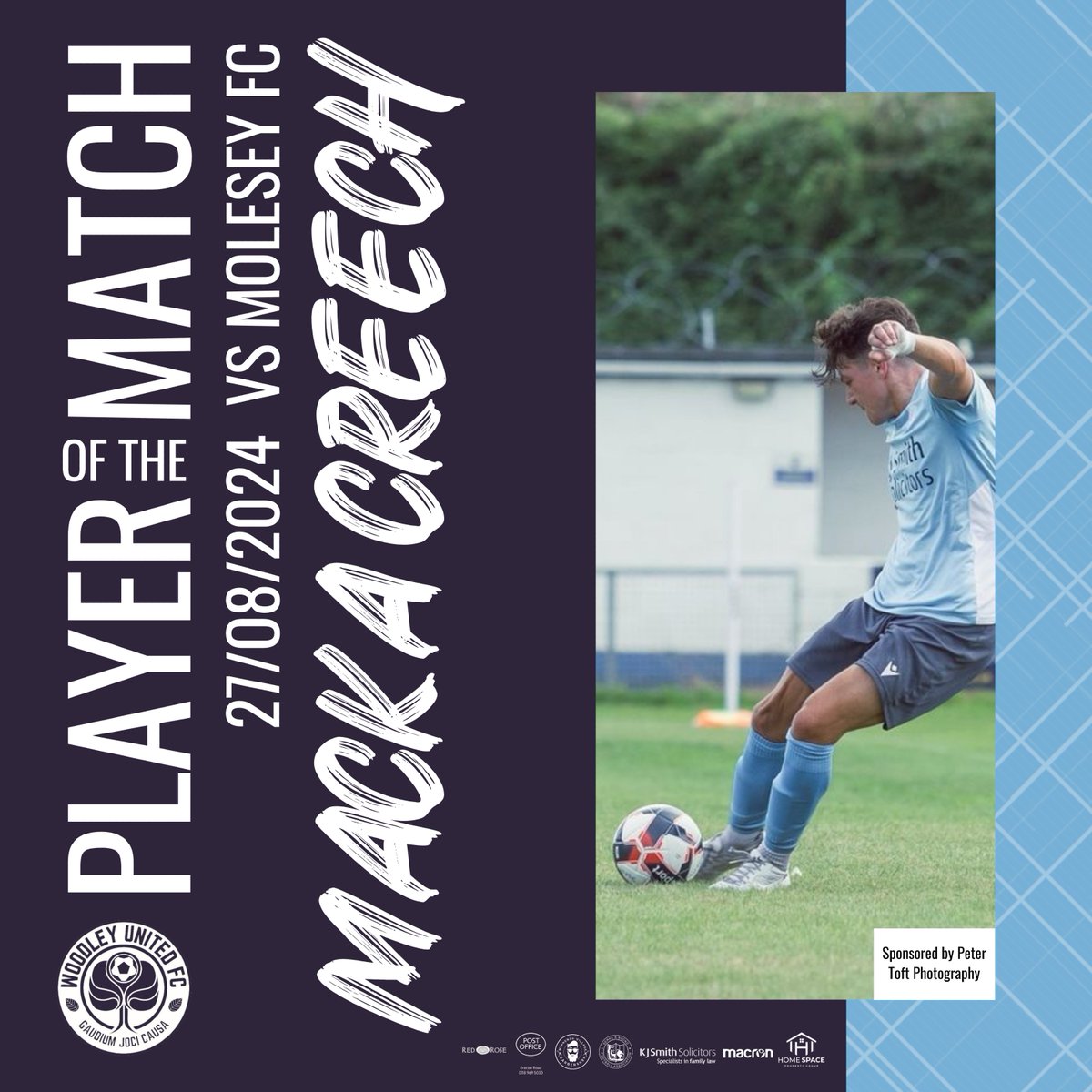 Woodley picked up their first point of the season last night in a 3-3 draw away to <a href="/molesey_fc/">Molesey Football Club</a>!

Macka Creech bagged a brace and picked up Player of the Match in the process. 👏🏻

Macka is sponsored by Peter Toft Photography for the 24/25 season.

#WeAreUnited