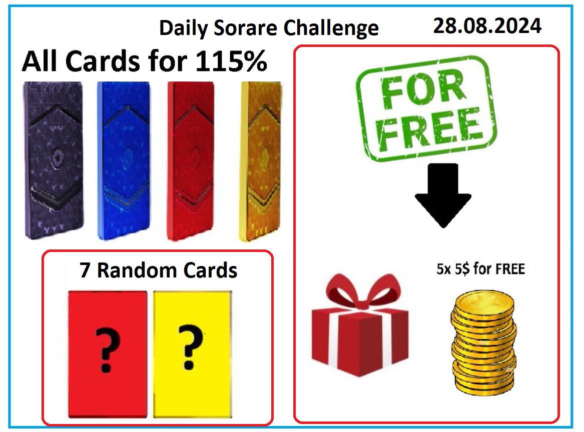 PawelTrader_'s tweet image. Its time for Daily @Sorare Challenge 28.082024 📢

1⃣ Swap ALL my CARDS for 115% of Your cards value 😎
2⃣ 3 Rare &amp;amp; 4 Limited random for 7 people who make at least one transaction with me within 24 hours. 🔥 
3⃣🆓5$ for 5 random people and Suprise Prize - just write Your Sorare…