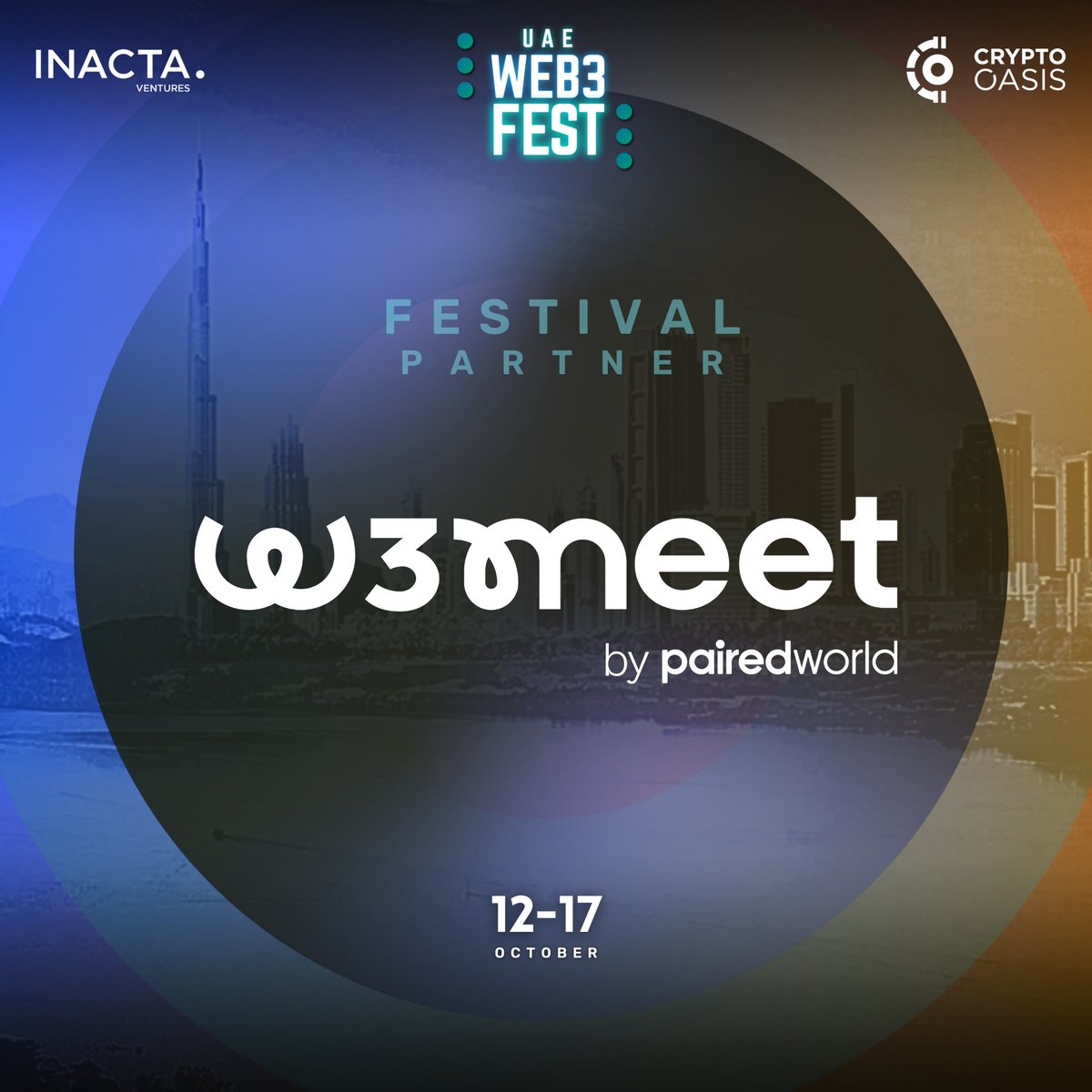 <a href="/w3meetapp/">w3meet</a> by <a href="/PairedWorld/">PairedWorld</a> is joining us as a Festival Partner at the inaugural #UAEWEB3FEST!

Don’t miss the 4th edition of WEB3FEST—now in the UAE for the first time!

📅 Oct 12-17
🔗t.ly/12XOK

Looking for partnership opportunities?
🤝 t.ly/zmqrR