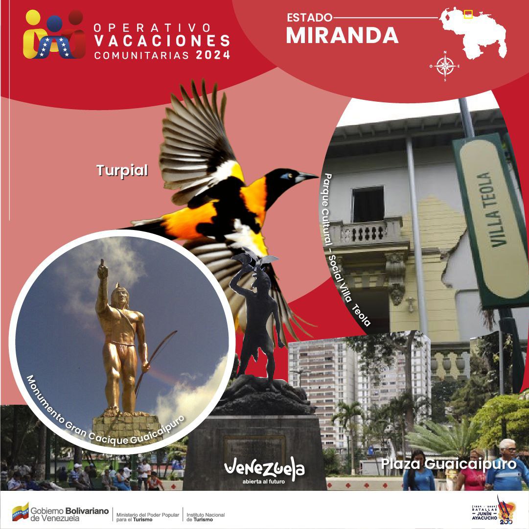 Durante esta temporada vacacional te invitamos a disfrutar de los destinos turisticos del estado Miranda.

¡Venezuela Abierta al Futuro!

#venezuelaabiertaalfuturo #vacacionescomunitarias2024 #inatur #tueresinatur #miranda
